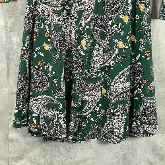 24SEVEN Comfort Apparel Women's Green Paisley-Print Scoop-Neck Long-Sleeve Dress - Picture 7 of 12